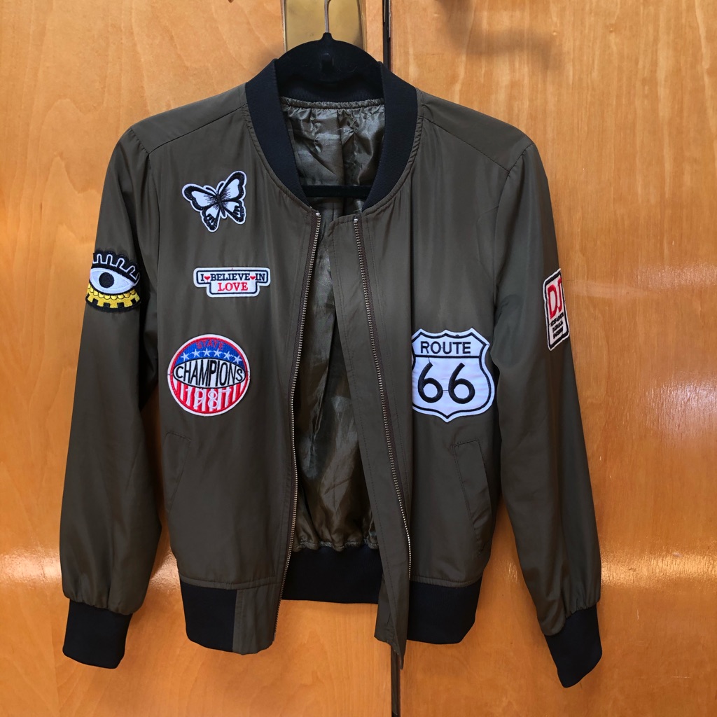 Green Patchwork Bomber Jacket